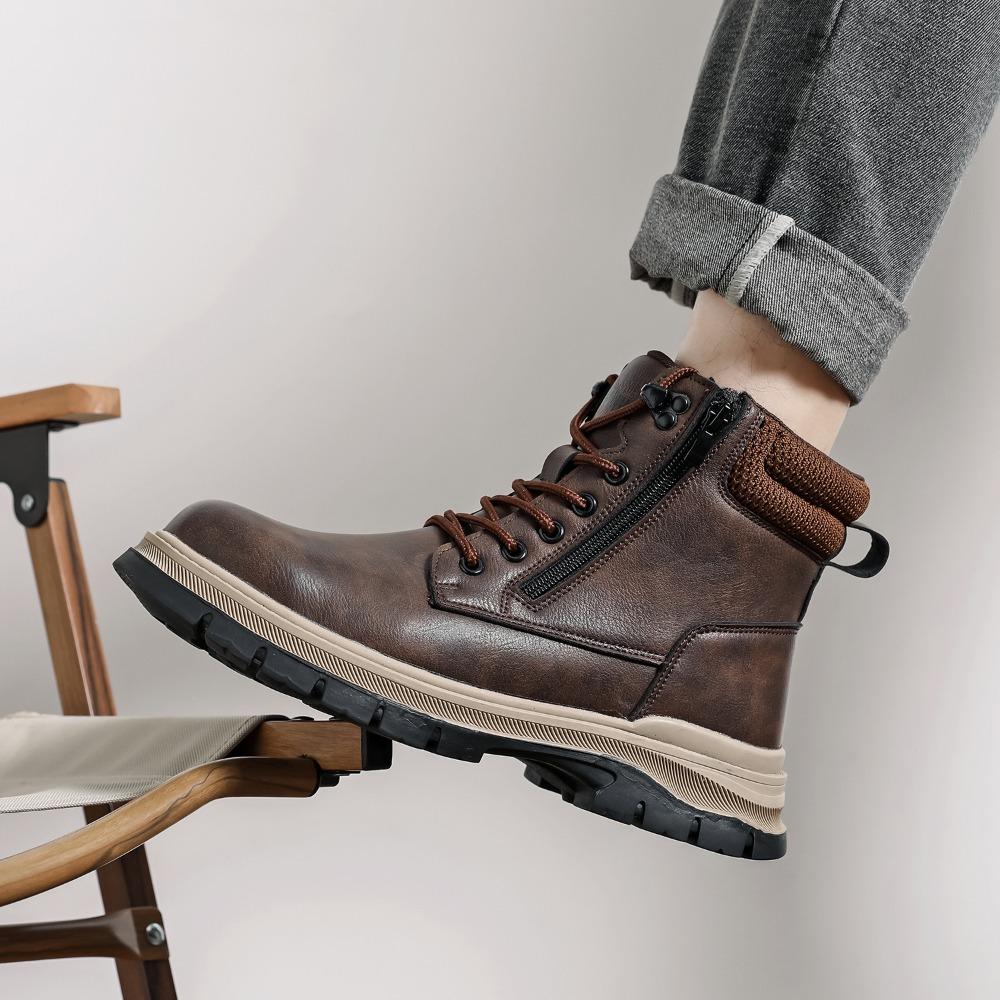 Fashion New High Top Men's Shoes Platform Autumn Winter Men Work Ankle Boots Waterproof Shoes Safety Botas Side Zipper Zapatillas Hombre