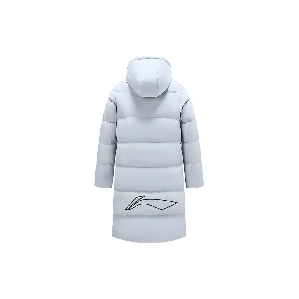 Li Ning Campus Series Einfarbige Logo Kapuzen-Daunenjacke Lang Unisex Oberbekleidung Hellgrau YYMT079-2