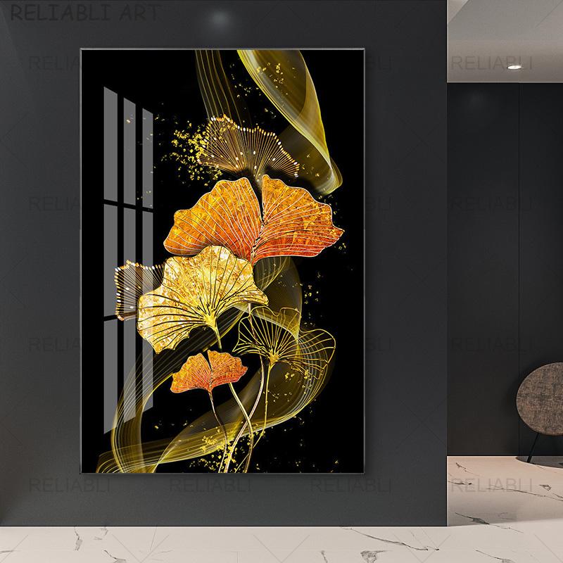 

Абстрактные красочные принты с листьями гинкго билоба, современная картина на холсте, HD настенный художественный постер для гостиной, галереи, украшение для дома 30x45CM NO FRAME глубокая лимонный