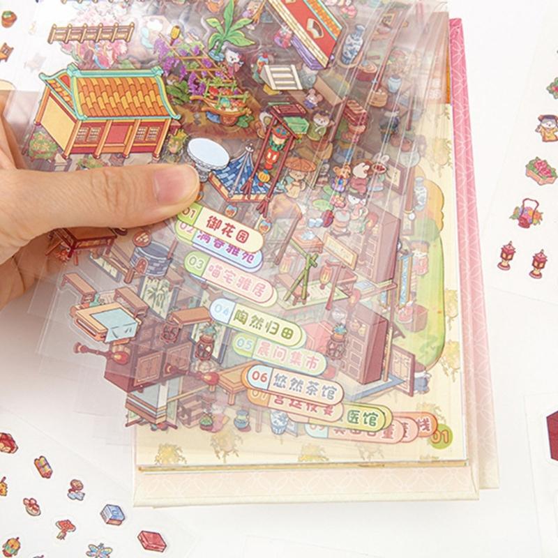 DIY Decorative Sticker Chinoiserie Theme Landscape Sticker Book Scene Sticker Journal Supplies Gift for Kid Child