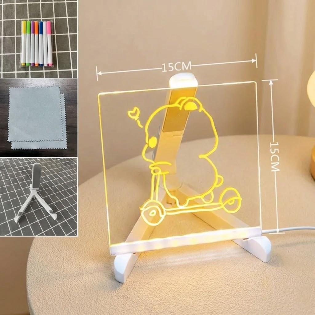 

Acrylic Light Up Message Board Erasable Drawing Board with 7 Pens for Advertising Bedroom Decoration
