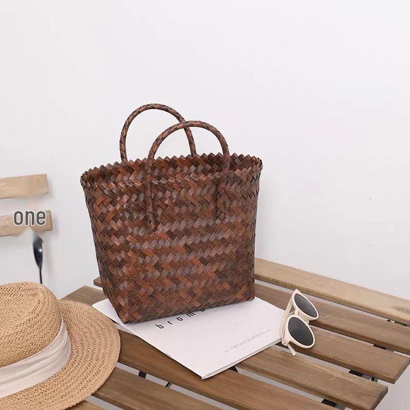 Retro Handmade Bamboo Woven Tote Bag - Women s Straw Handbag Souvenir 30x20