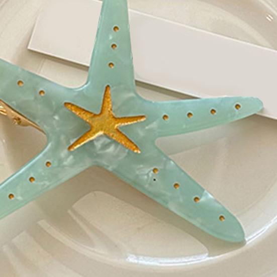 Girl Hairpin Dot Print Starfish Shape Hair Clip Anti-slip Teeth No Damage Hair Pin Summer Ocean Style Versatile Hair Accessory