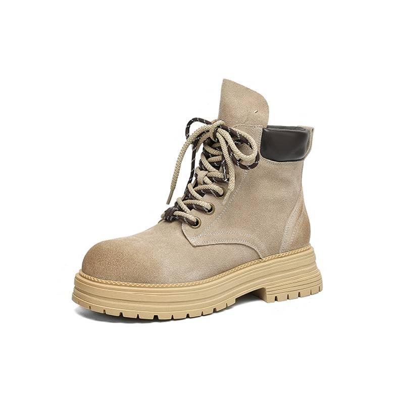 Autumn and Winter Women's Knight Boots Rubber Platform Large Size Women's Boots Middle Heel Round Head Versatile Leather New Cowhide Short Boots