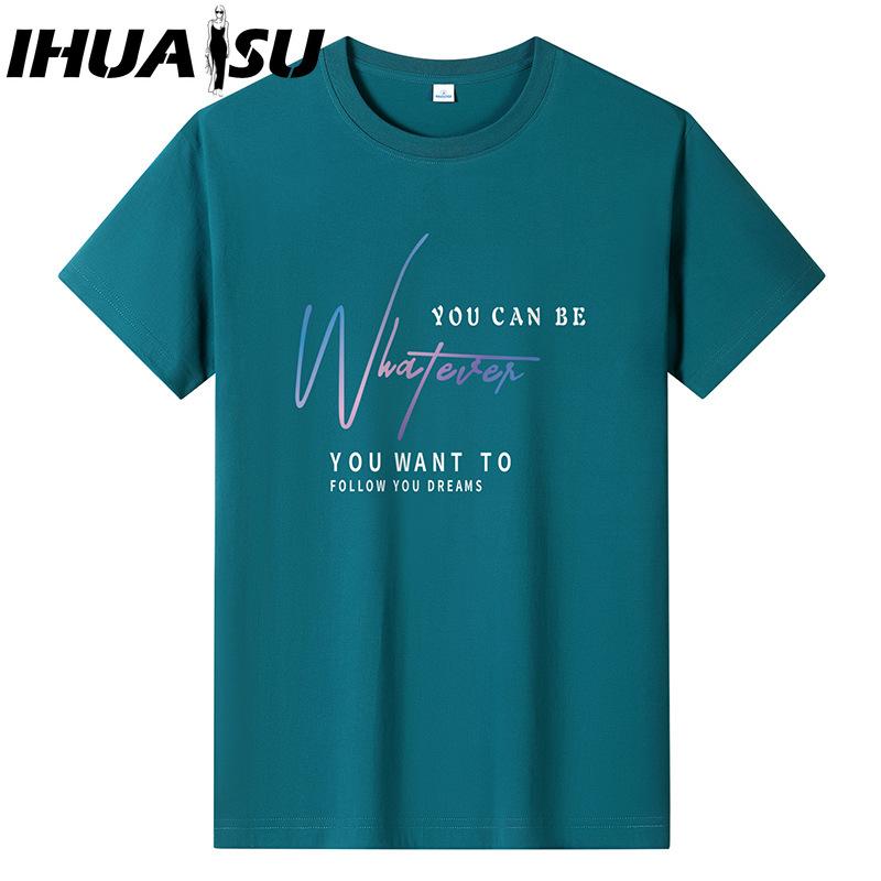 IHUASU Kortermet t-skjorte i bomull for menn mote løs halvermet skjorte med trykt medfølende skjorte