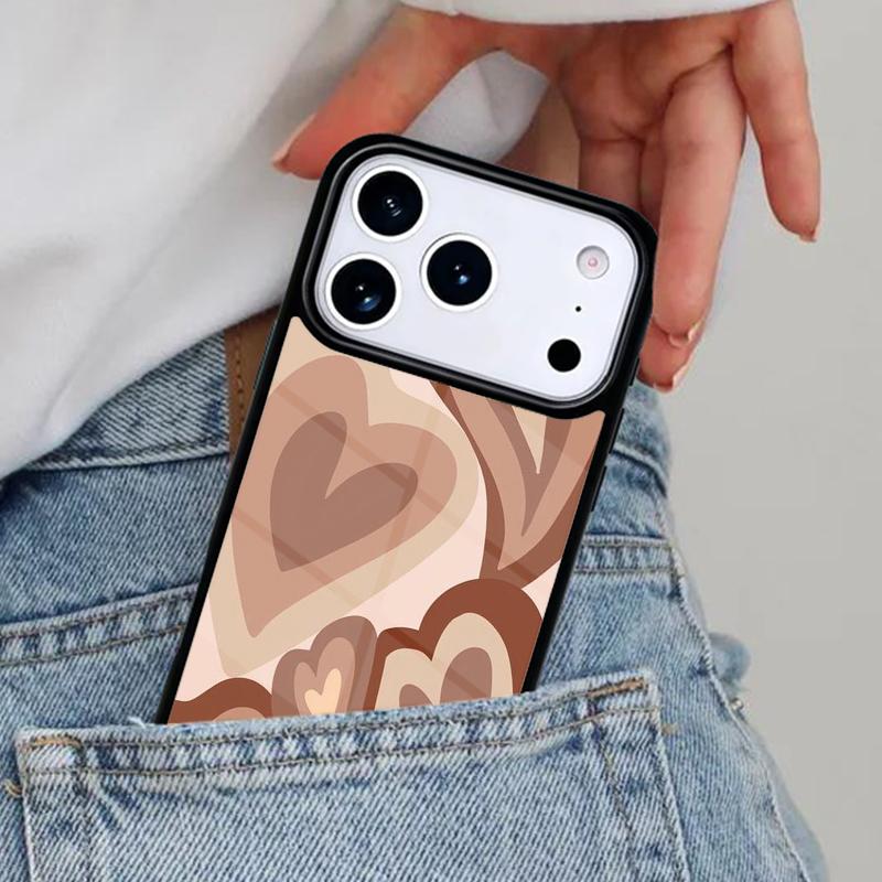 Latte Love Brown Heart Aesthetic soft Phone Case for iPhone 17ProMax 12 13 14 15 16e 17 Pro Max Plus Air Cover