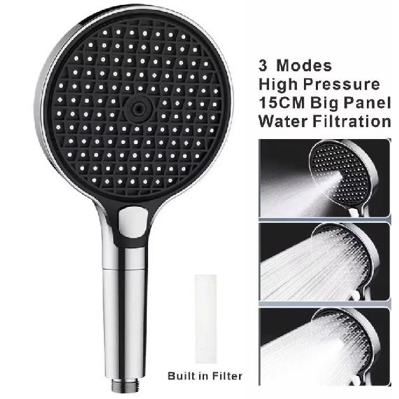 15CM Big Panel High Pressure Shower Head With Filter 3 Modes Large Flow Spray Nozzle Rainfall Shower Faucet Bathroom Accessories