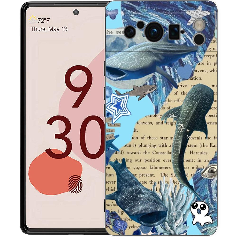 Luxury TPU Phone Case For Google Pixel 9 8 8A 7 7A 6 Pro XL 6A 5G Ocean Whale Shark Swimming Black Soft Back Cover
