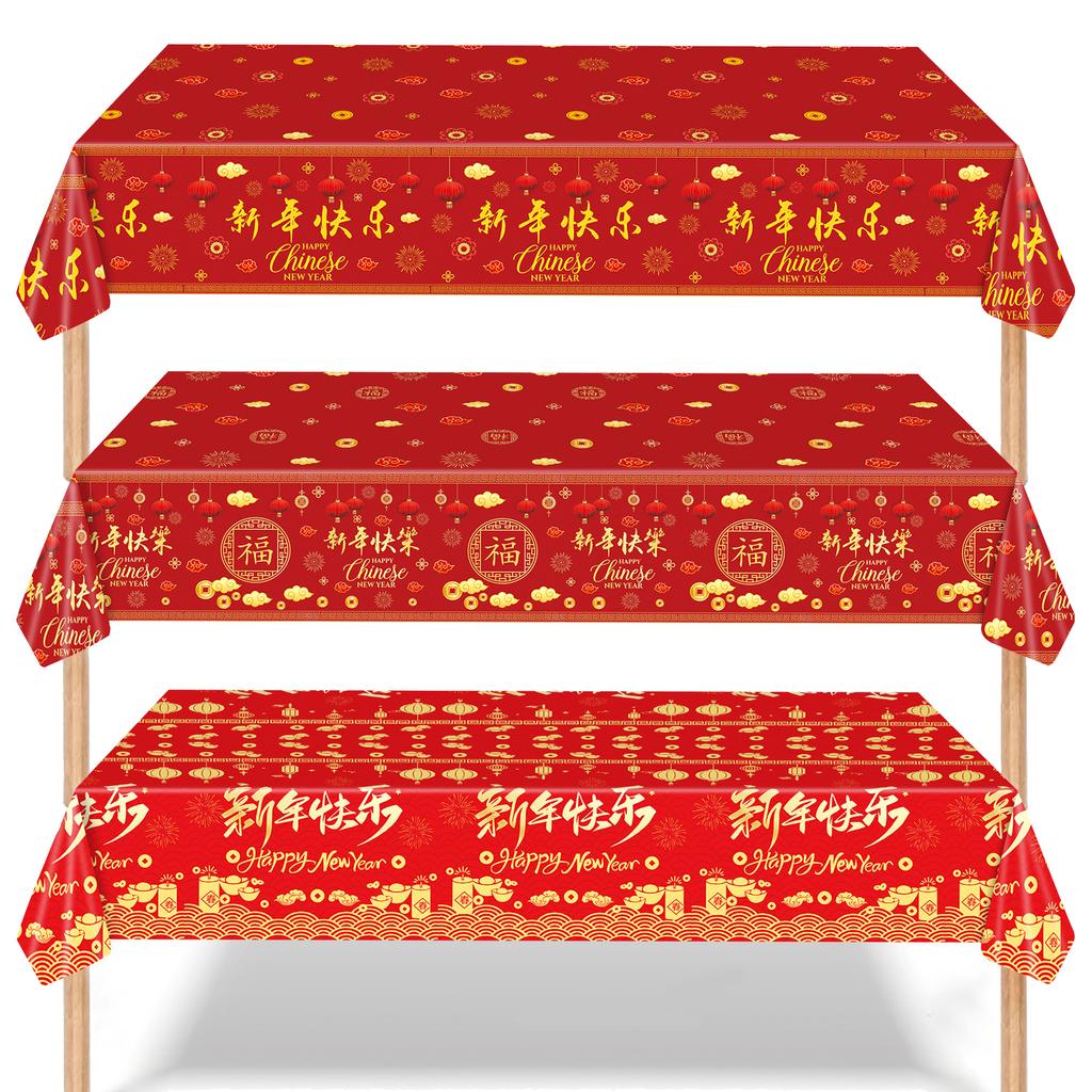 2025 Chinese New Year Red Lantern Table Cover Lunar New Year Disposable Tablecloth for Spring Festival Party New Year Eve Decor