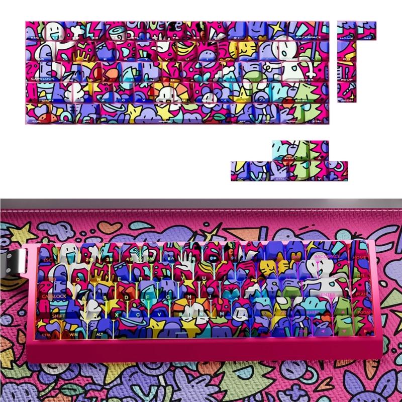 74/140Key PBT Backlits Keycaps Graffiti Art Design Original Profile Side Engraved Keycaps For Mechanical Keyboards