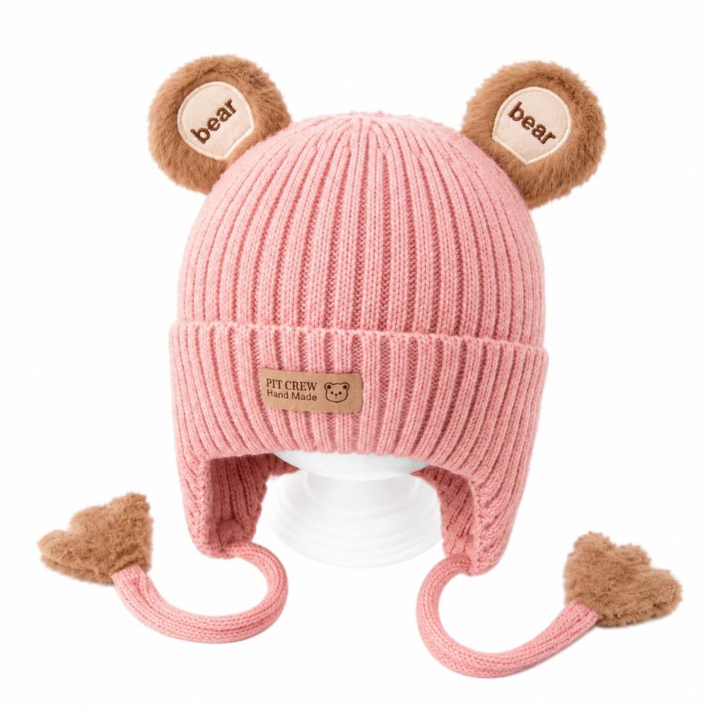 Cotton Baby Bear Hat Ribbed Knit Kids Knitted Cap New Toddler Winter Hat Toddlers