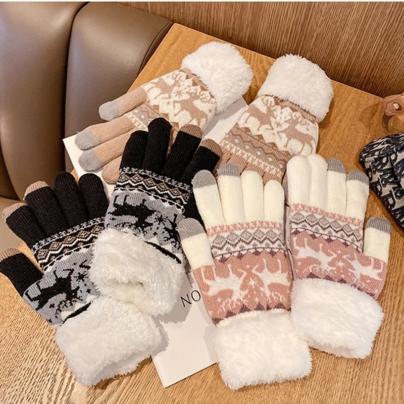 Women's Winter Thermal Touchscreen Gloves Cute Fleece-Lined Design with Snowflake & Cable Patterns Elastic Fit Cold Weather Gear
