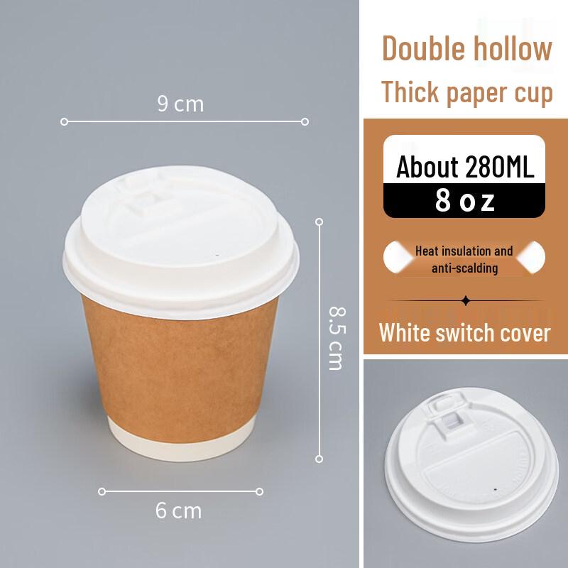 Handon 280ml Double-Layer Disposable Coffee Cups with Lids