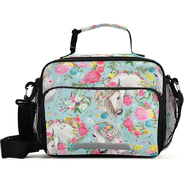 Dinosaur Animal Print Yellow Lunch Box Boys, Lunch Bag for Kids School Insulated Tote Bag Cooler Tote with Adjustable Shoulder Strap for Girls