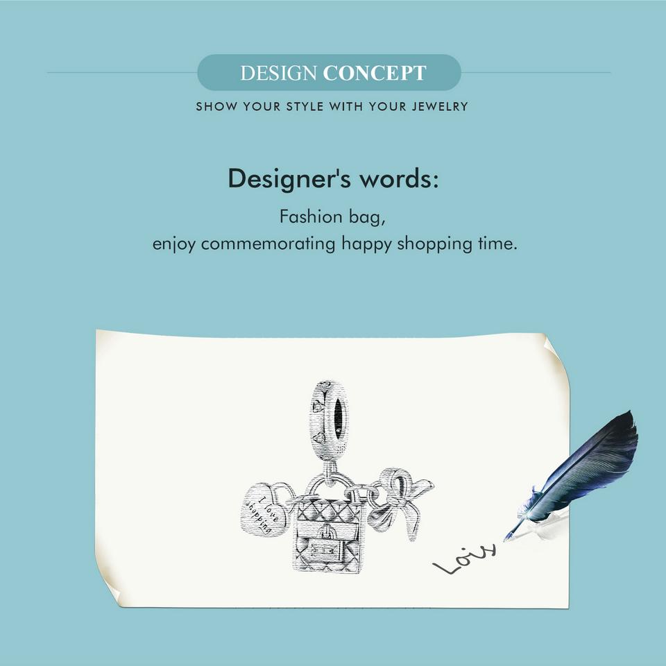 WOSTU I Love Shopping Charms din argint 925 și mărgele cu bowknot se potrivesc cu brățări originale femei, bijuterii DIY