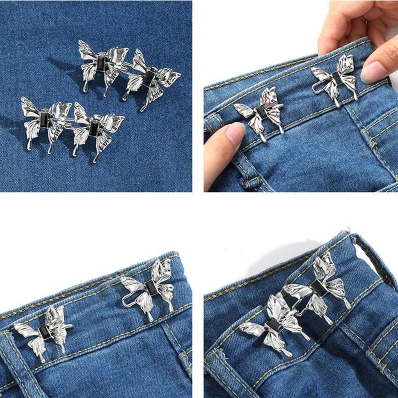 2pcs Nail-free Waist Buckle Butterfly Waist Closing Artifact Adjustable Snap Button Detachable Clothing Pant Jean Sewing