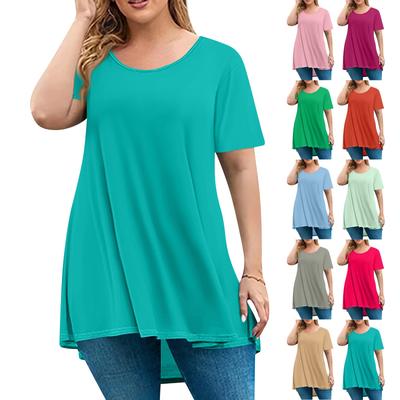 Damska moda duży rozmiar okrągły dekolt krótki rękaw swobodny jednolity kolor luźny sweter top