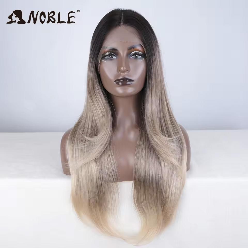 Noble Synthetic Lace Front Wig 28“ Highlight Honey Straight Bob Wig Cosplay Wigs For Women Lace Wig Lace Front Wig Synthetic