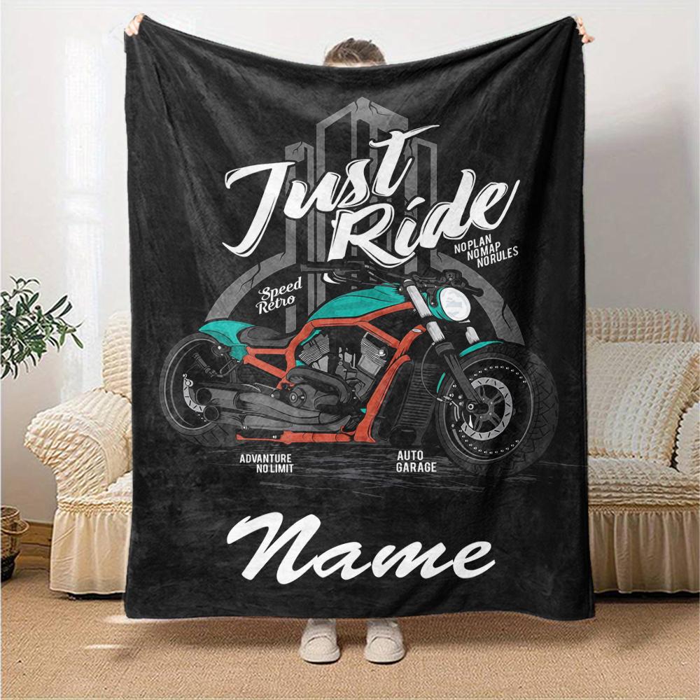 Coperta stampata a tema moto da fuoristrada con nome personalizzato - Perfetta per divano, letto, viaggi e uso all'aperto | Lavabile in lavatrice, accogliente e resistente.