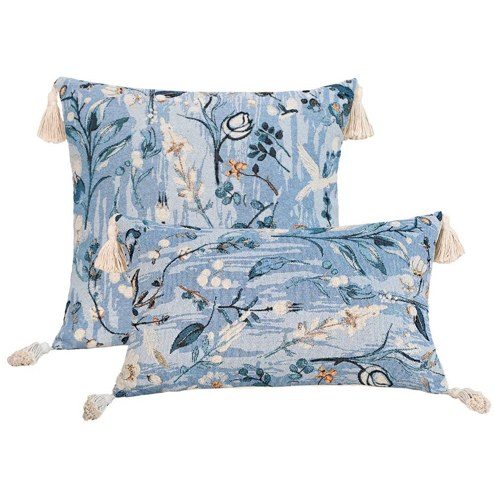 Retro European Style Cotton Linen Flower Cushion Pillowcase Living Room Sofa Backrest High Precision Jacquard Cushion Cover