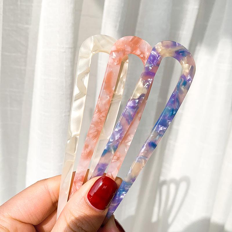 Korean U-Shaped Tortoiseshell Acetate Hairpin for Girls' Elegant Bun Hairstyle