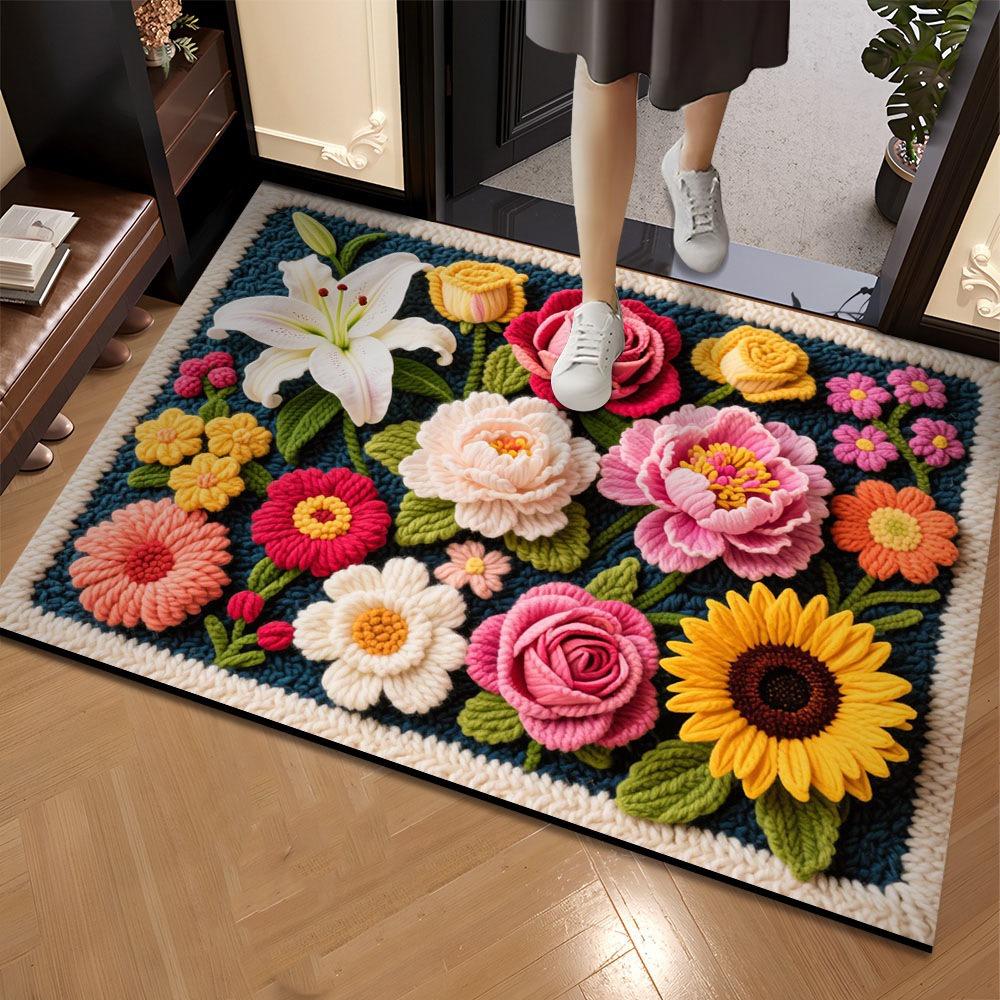 

3D Цветочный ковер Коврик для ванной Нескользящий коврик для пола Входной грязеотталкивающий коврик для пола 40 * 60cm