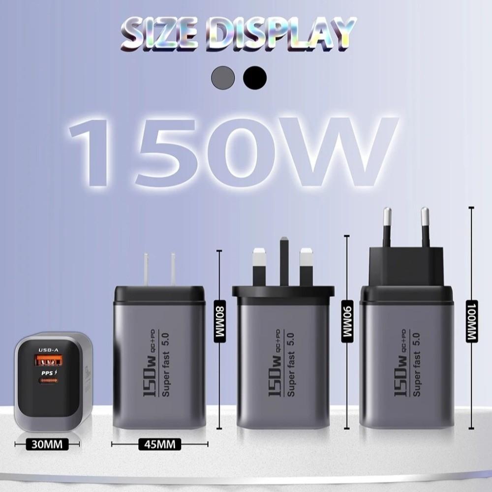 USB A+C 150W Charger Plug EU/US/UK Quick Charge Adapter for Huawei/Xiaomi/Samsung