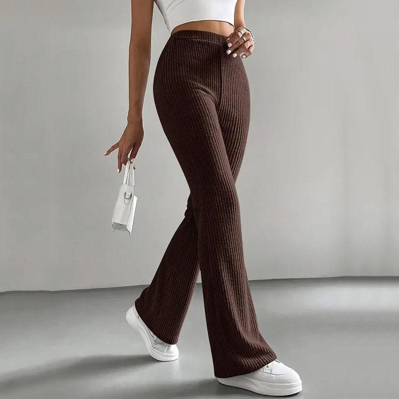 

Женские повседневные трикотажные расклешенные брюки с эластичным поясом узкие женские расклешенные брюки весна осень L коричневый