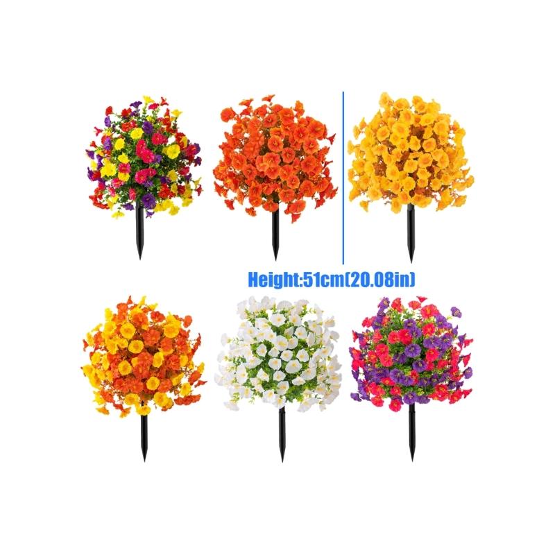 Artificial Plant Outdoor Artificial Morning Glory Flower Ground Stake Weather Resistant Plastic Flower For Garden Patio