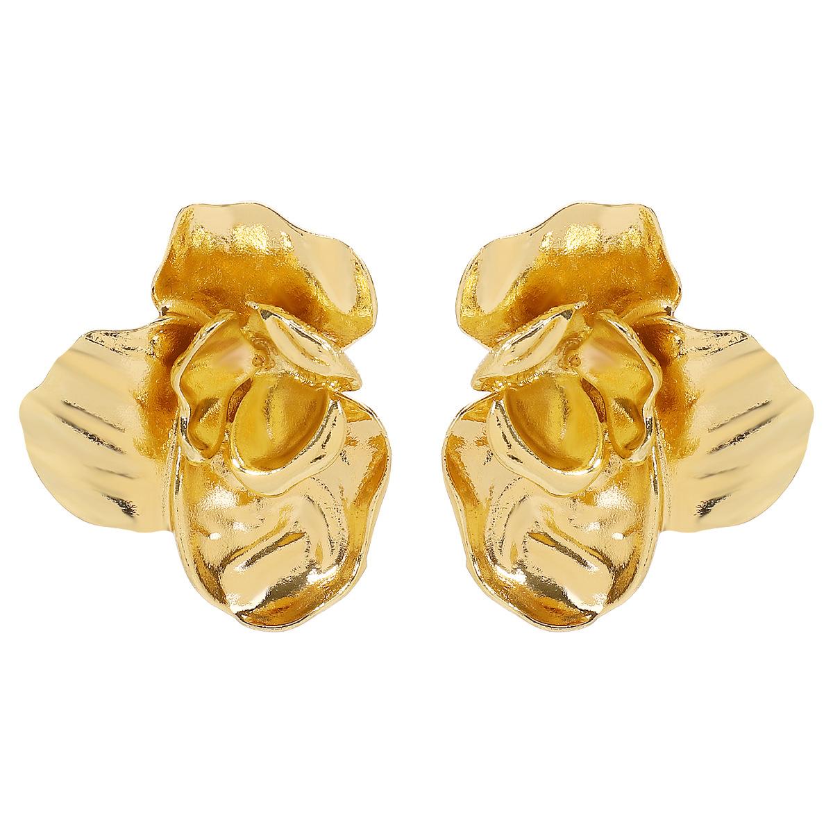 Преувеличенные стерео винтажные серьги-гвоздики европейско-американские старая металлическая текстура цветок камелия серьги для женщин модные украшения золотой