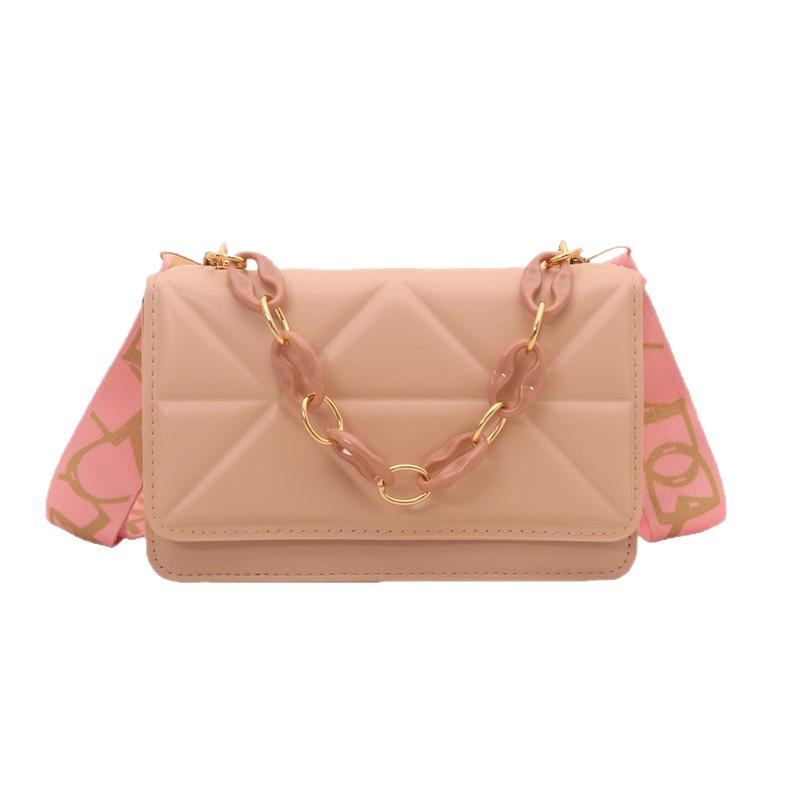 Influencer Women's Quilted Crossbody Bag with Chain and Wide Shoulder Strap