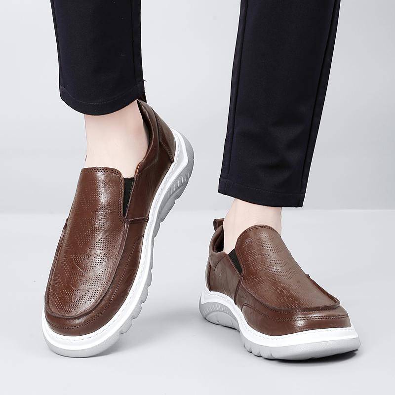 Fashion Mens Slip on Flats British Style Male Loafers Soft Bottom Wear-resistant Comfortable Dress Shoes New Men's Genuine Leather Shoes