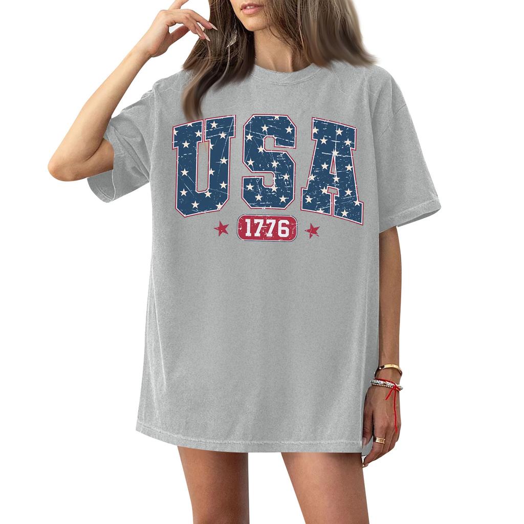 Kadın Yuvarlak Yaka Baskılı Kısa Kollu Tişört Üst