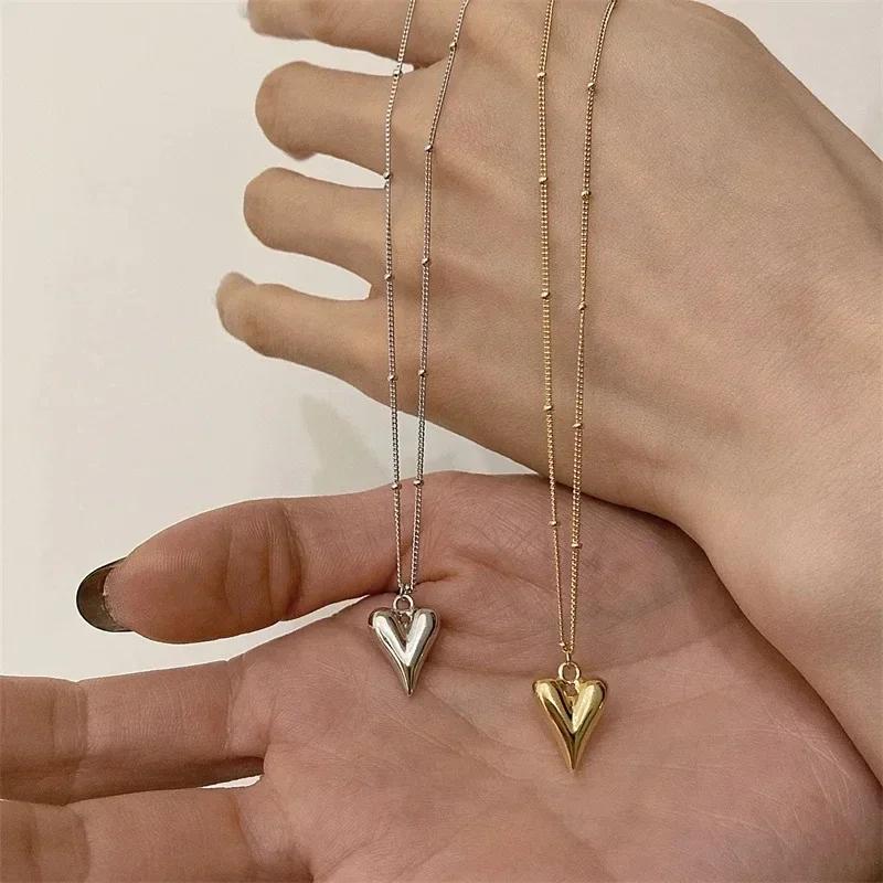 Heart Pendant Necklace Golden Silver Color for Women New Trend Girls Clavicle Chain Jewelry Birthday Gifts