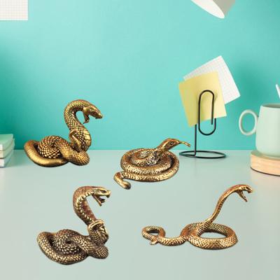 Brass Snake Figurine Retro Snake Statue with Detailed Scales Home Office Tabletop Mini Snake Ornament Gift for Snake Lovers