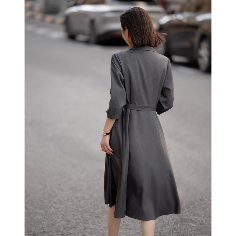 Demana Women's Shawl Collar Double-Breasted A-Line Dress