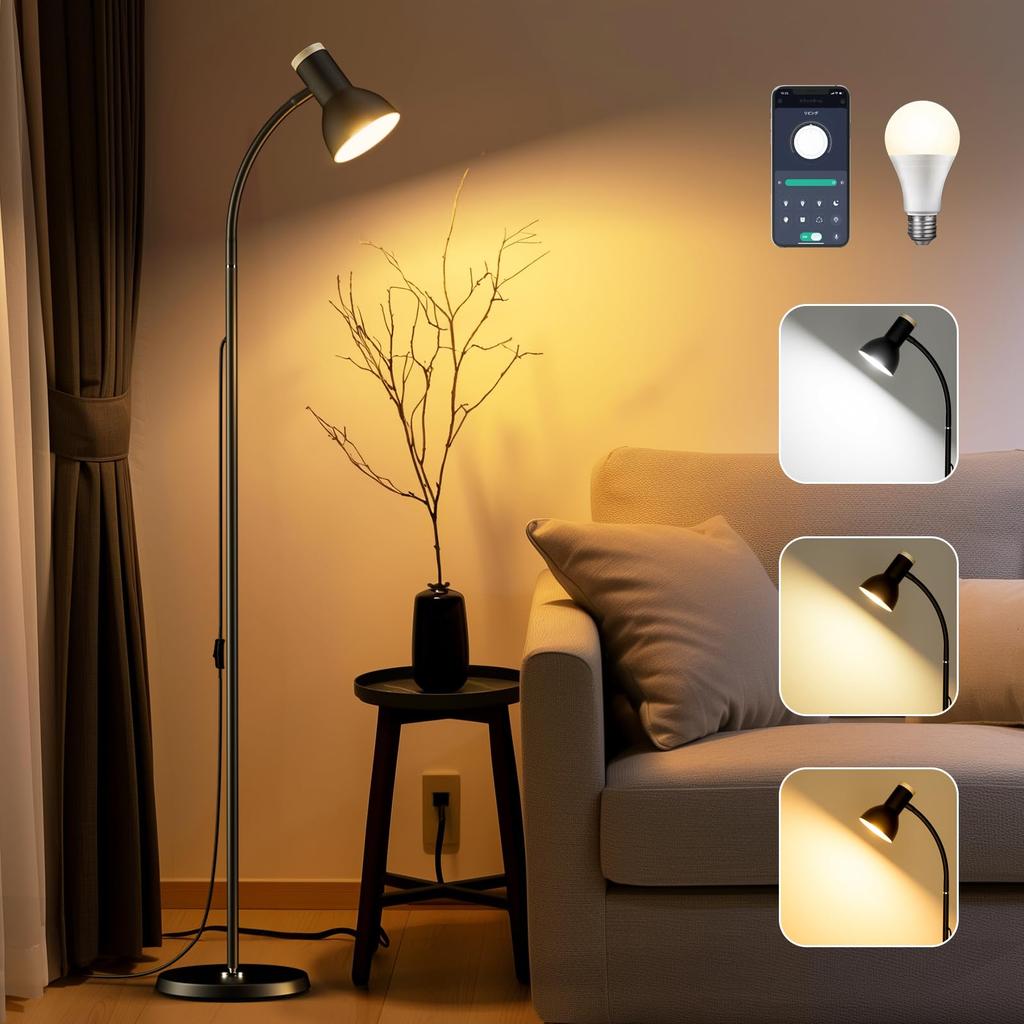 OTANBER Floor Lamp, Ambient Lighting, Stand, 12W, Stepless Dimming, 2700K to 6500K Color Temperature Adjustment, Bright LED Floor Lamp, Reading