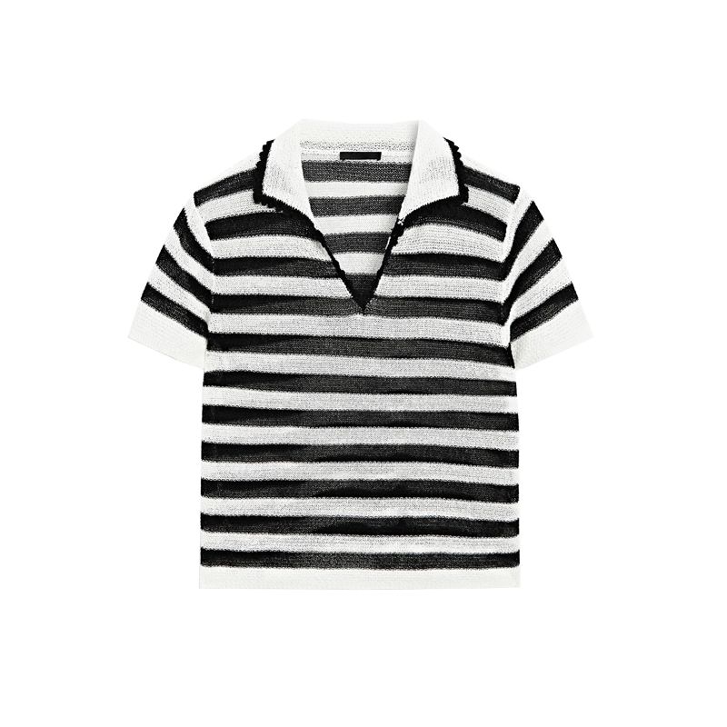 

MD Летняя Новинка Женская Одежда Повседневный Стиль Шикарные Полоски Легкий Трикотаж Короткий Рукав Рубашка Поло 6810701 Black L