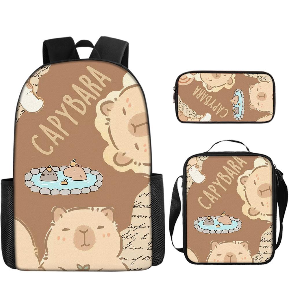 Luxus Neuheit Eigenartig Lustig Cool Capybara 3D Druck 3 Stück/Set Schüler Schultaschen Laptop Tagesrucksack Rucksack Lunchtasche Federmäppchen
