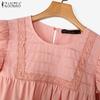 ZANZEA Women Vintage Round Neck Ruffled Long Sleeve Striped Blouses