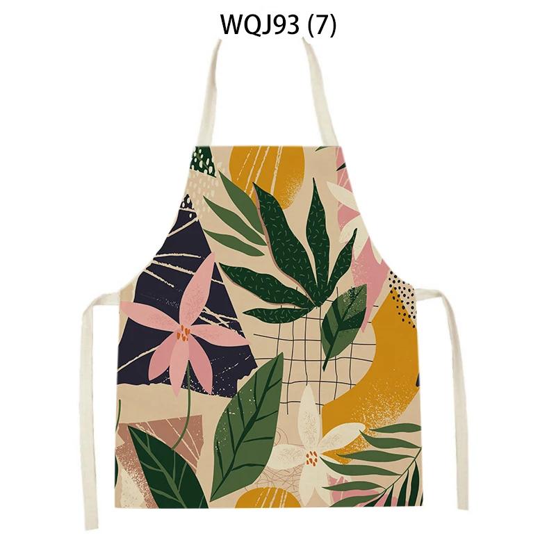 Women Men Plant Flower Leaves Pattern Cleaning Kitchen Aprons Home Cooking Baking Accessories Linen Waist Bibs Home Decor