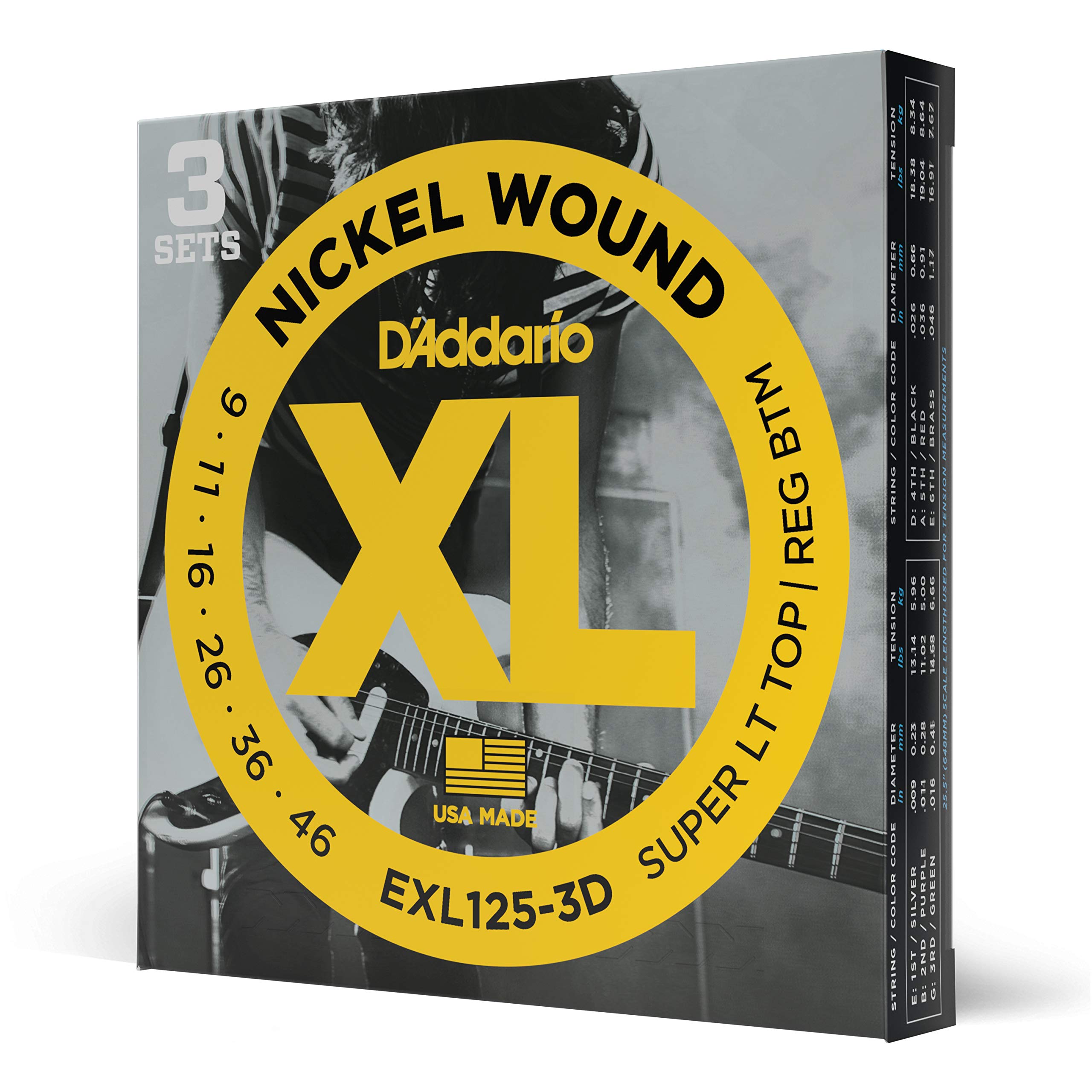

D Addario SuperLight TopRegular Bottom Nickel Electric Guitar Strings, .009-.046, EXL125-3D, 3-Pack
