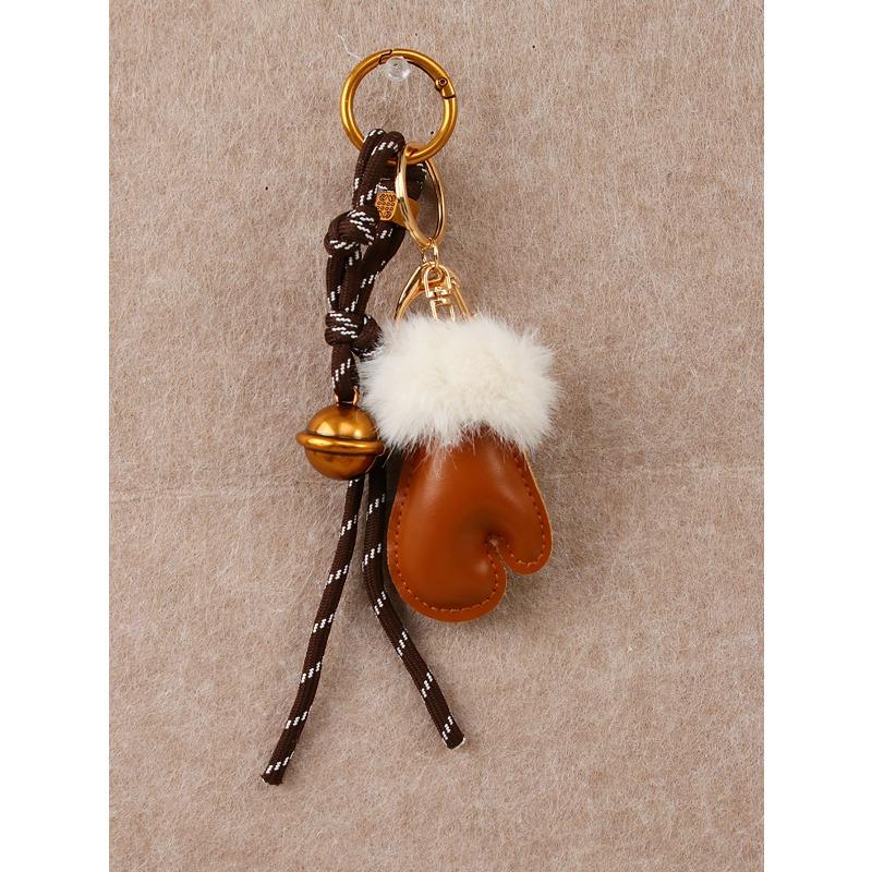 Fashion Personality Plush Cute Small Gloves Pendant Accessories Bell Braided Rope Bag Pendant Keychain