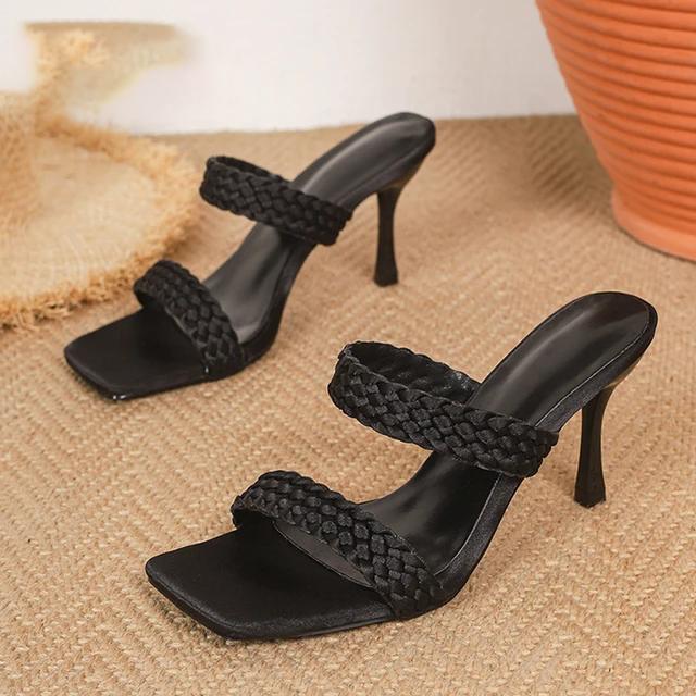 

Eilyken Summer Bohemian Style Roman Slippers Shoes Women Fashion Handmade Weave Strap Sandals High Heels Mules Slides Prom Shoes 36