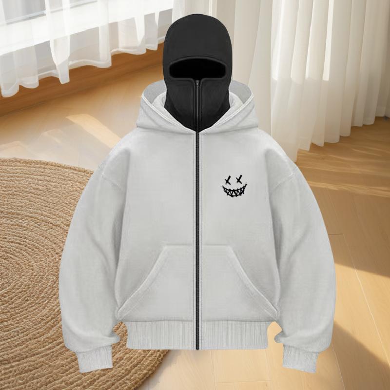 Men's Fashion Fitness Street Designer Hoodie Zipper Hoodie Loose Masked Sweatshirt Women's Fashionable Double Cap Double Collar