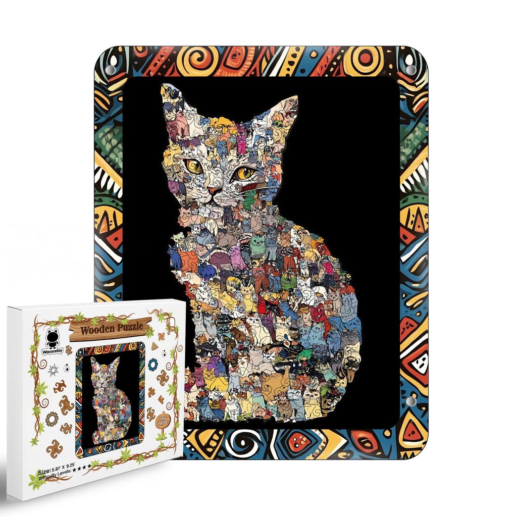 Wacocetoy Cross-Border Popular Cat Puzzle With Frame Wooden Special-Shaped Splicing Toy Ornament Diy Handmade Puzzle