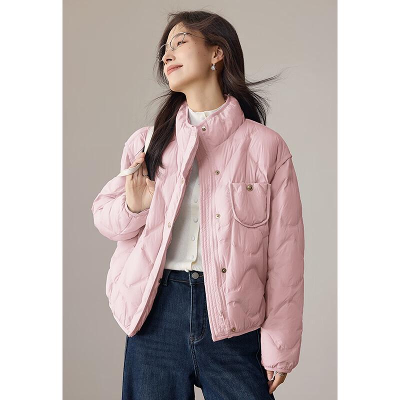 

VICTORIA&VERA Women s Stand Collar Lightweight Short Down Jacket with Metal Buckle XL