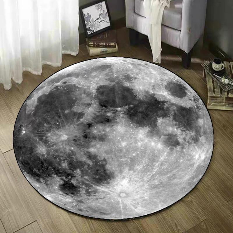 Round Sponge Carpet Earth Moon Mars Pattern Anti-Slip Floor Mat Bedroom Computer Chair Floor Mat Home Decoration