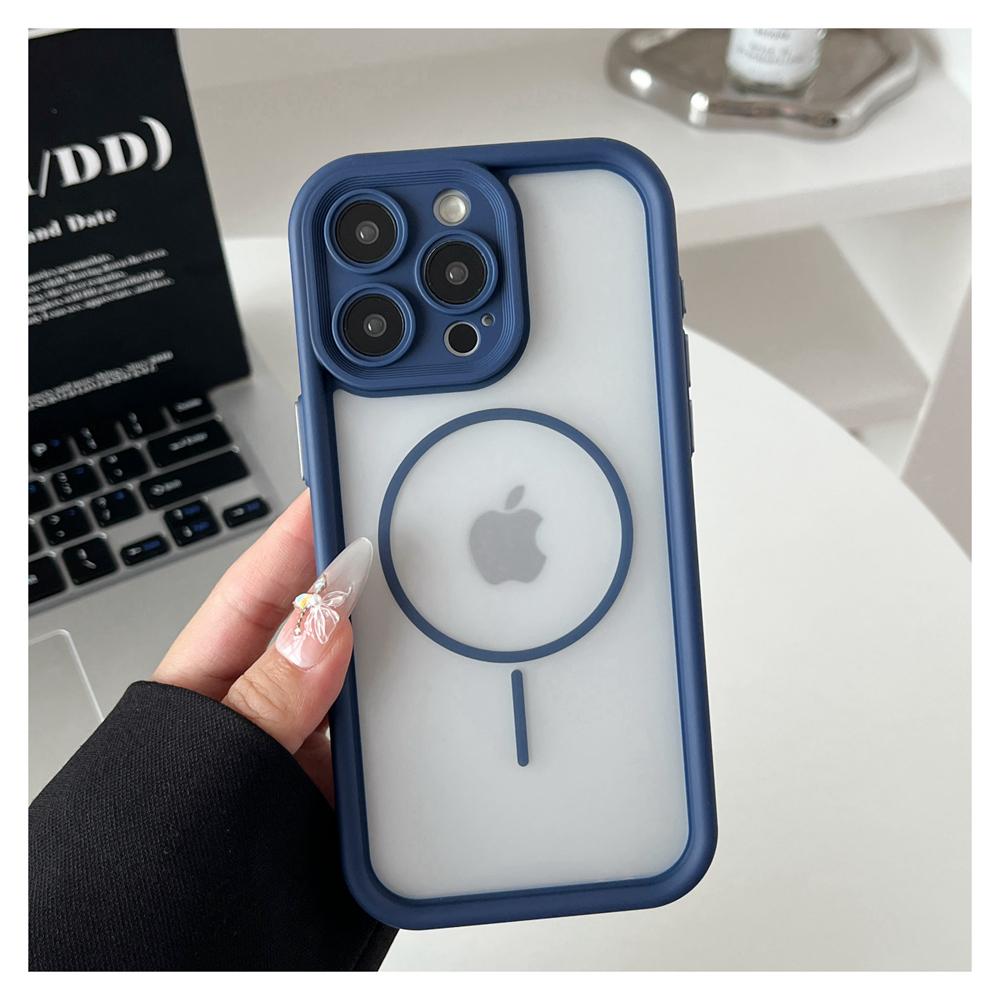 KEYSION Przezroczyste Matowe Magnetyczne Etui MagSafe do iPhone 15 16 Pro Max 16 Plus Silikon+PC Pogrubiona Ramka Odporne na Wstrząsy Pokrowiec na Telefon