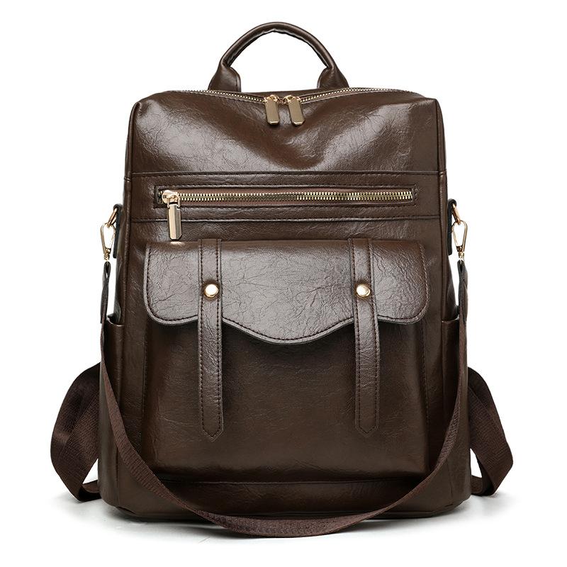 PU Backpack Women's Retro Schoolbag Multi-functional Shoulder Bag